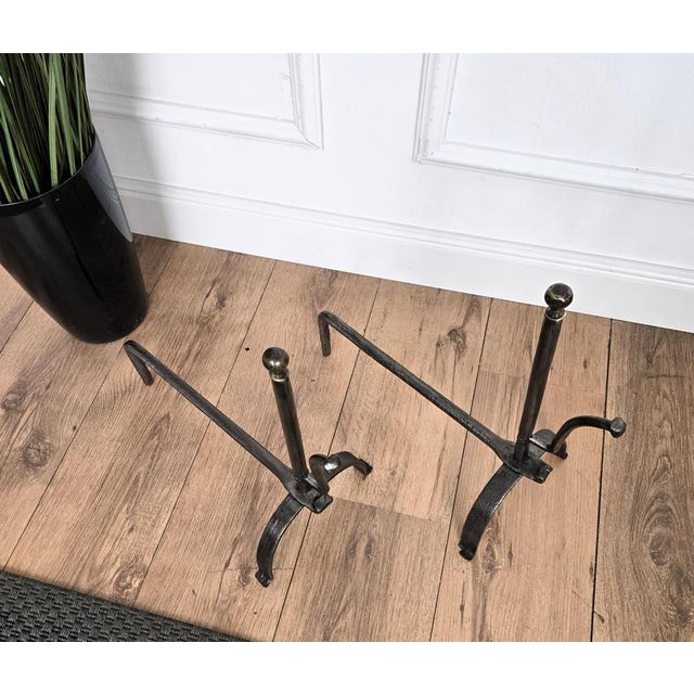 Metal Vintage Italian Wrought Iron Andirons, 1920s, Set of 2 For Sale - Image 7 of 9