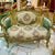 Luxury French Louis XV Loveseat With Sage Green Velvet, Floral Damask & Hand-Gilded Cherub Frame For Sale - Image 4 of 4