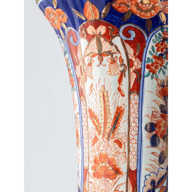 Vintage Delft Imari Ceramic Table Lamps, New Japanese Block Print Lampshades, Set of 2 For Sale - Image 11 of 18