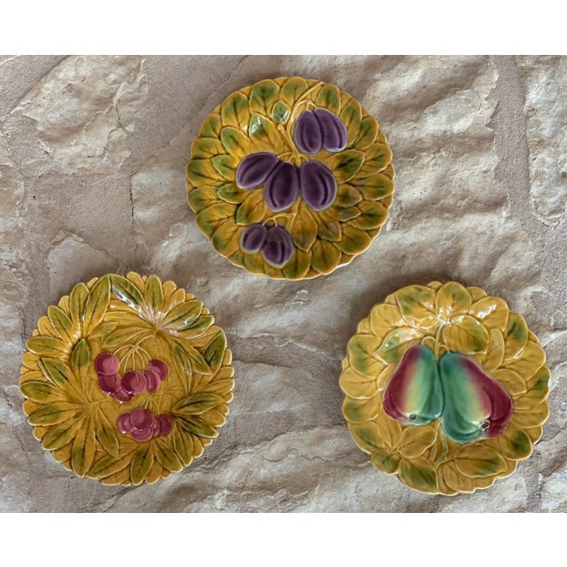 Vintage French Parry & Vieille Majolica Fruit (Plum & Pear) Plates in the Style of De Serreguemines- Set of 2 For Sale - Image 12 of 12