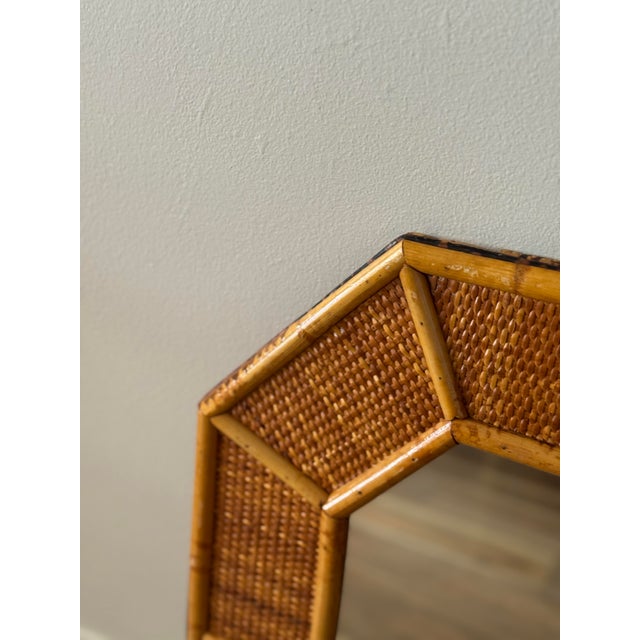 Mid Century Octagonal Reed & Rattan Wall Mirror With Faceted Frame For Sale - Image 4 of 7