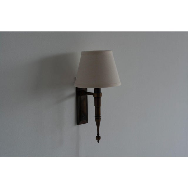 Metal Custom French Single Library Sconce in Solid Brass, 2000c - a Pair For Sale - Image 7 of 9