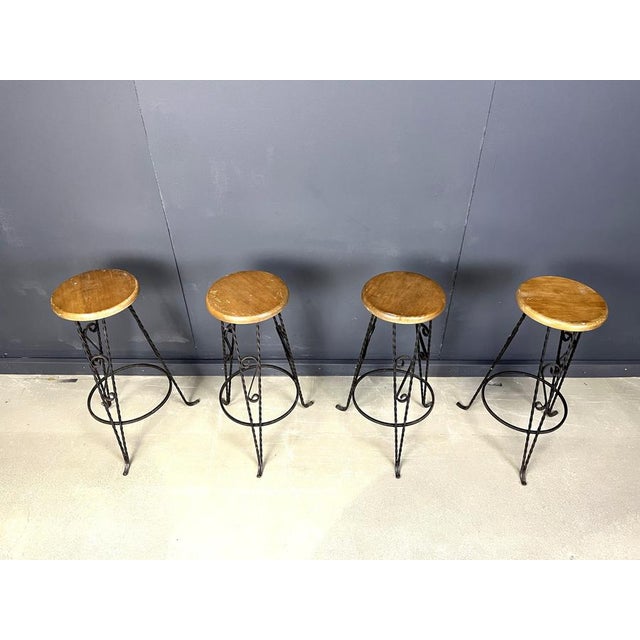 Vintage French Wrought Iron Bar Stools, 1960s, Set of 4 For Sale - Image 4 of 11