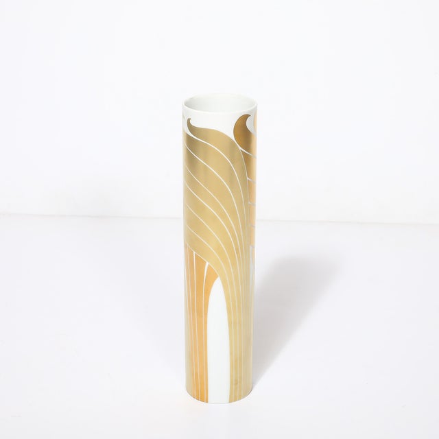 Gold Mid-Century Porcelain Cylindrical Vase W/ 24karat Gold Overlay by Rosenthal For Sale - Image 8 of 17