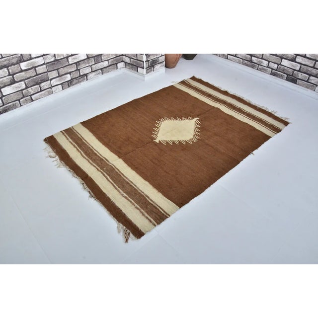 Art Deco Vintage Handwoven Natural Goat Hair Kilim Rug For Sale - Image 3 of 10