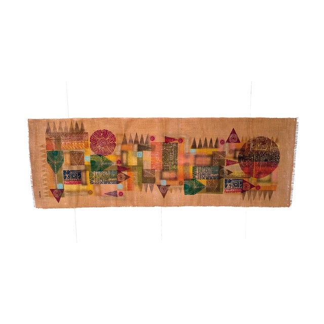 Large French Abstract Wall Hanging Tapestry in Jute with Textile Lithograph by Serge Arnoux, 1960s For Sale - Image 11 of 14