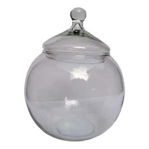 2000s Round Glass Apothecary Jar Bowl With Lid