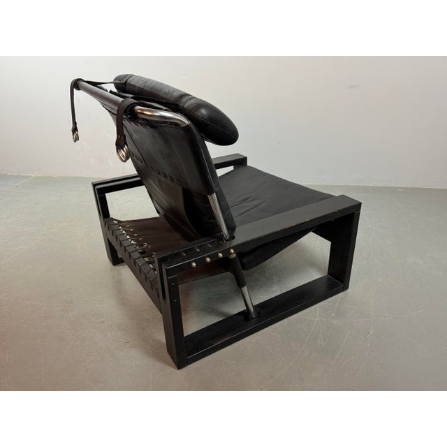 Brutalist Black Leather Armchair with Black Wooden and Metal Chrome Frame by Sonja Wasseur, Netherlands, 1970s For Sale - Image 6 of 18