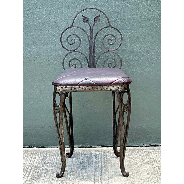 Metal Vintage Scroll Wrought Iron Vanity Chair For Sale - Image 7 of 12