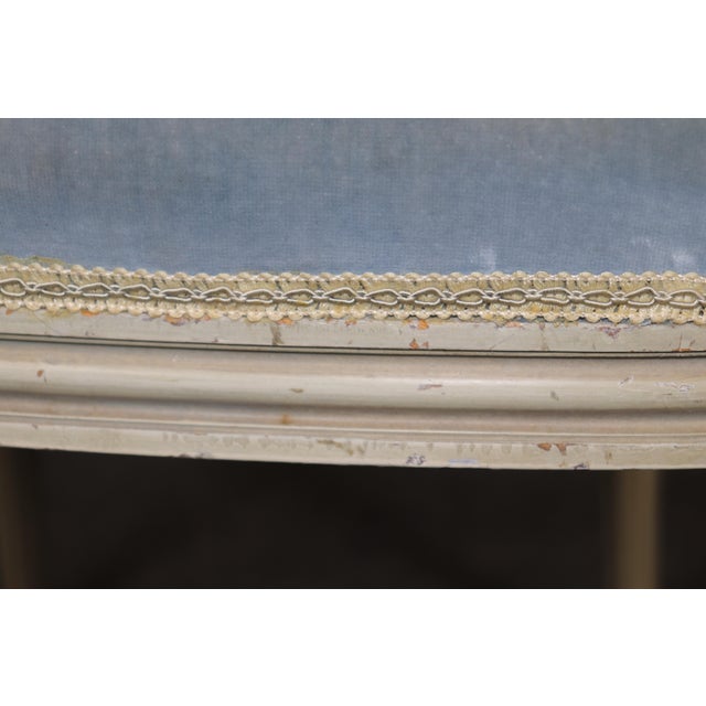 Pair of French Louis XVI Style Creme & Blue Paint Decorated Armchairs C. 1930's For Sale - Image 14 of 15