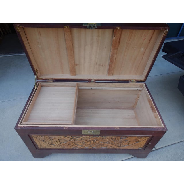 1970s Vintage Chinese Asian Ornately Carved Wood Camphor Dorwy Hope Chest ~ Trunk For Sale - Image 5 of 13