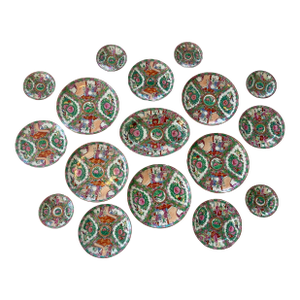 Antique Famille Rose Medallion Plates- 17 Piece Set
