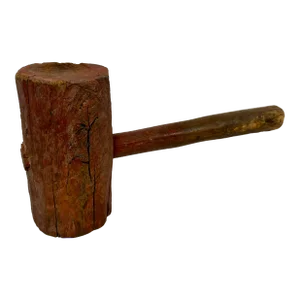 Antique Handmade Red Wooden Mallet From England - Circa 1880