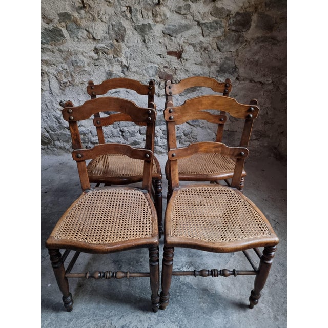 Antique French Dining Chairs with Woven Cane Seats in Beech, 1900, Set of 4 For Sale - Image 5 of 18