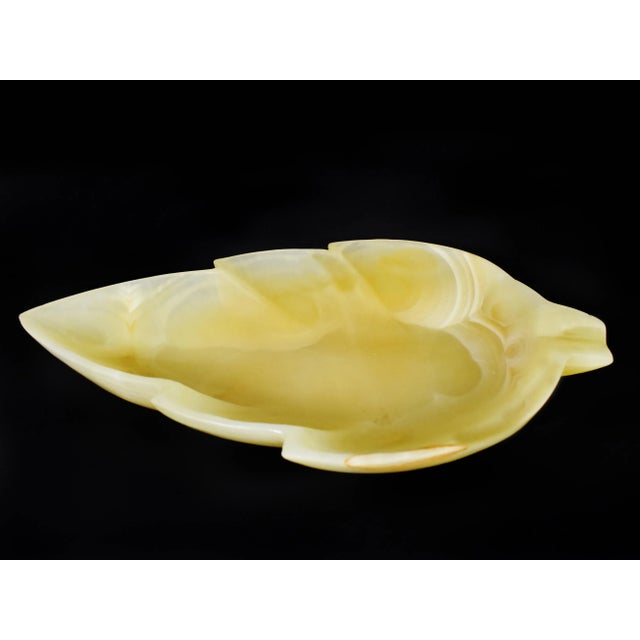 Mid 20th Century 20th Century Carved Solid Onyx Stone Leaf Shape Footed Dish For Sale - Image 5 of 11