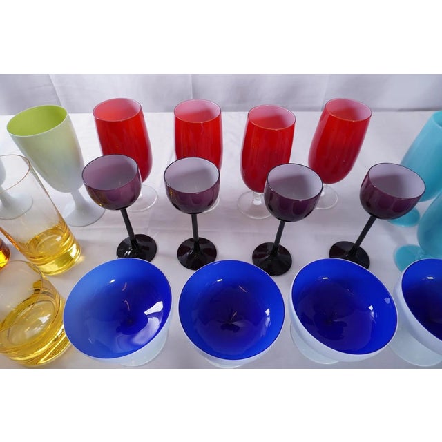 Mid-Century Modern Vintage Italian Carlo Moreti MCM Sherbet Champagne Glasses, Moser Whisky Crystal Barware & Murano Glass Goblets Portieux Vallerysthal Style, Set 44pcs For Sale - Image 3 of 7