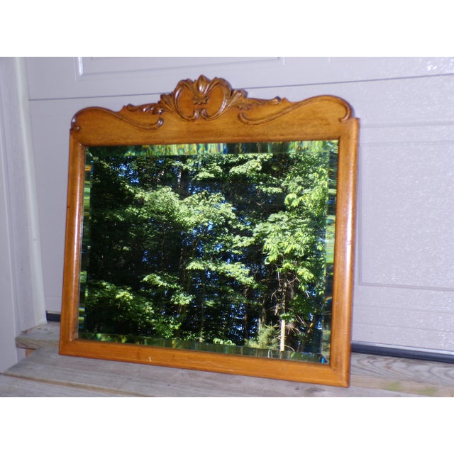 Antique Heavy Thick Solid Oak Framed Beveled Mercury Mirror features ornate carved applied details at the crest. Ready to...