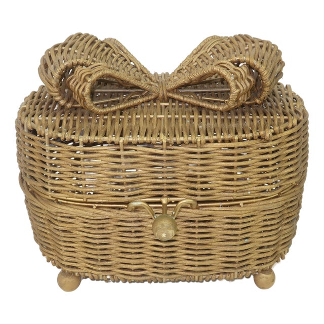 Gold Wicker Bow Basket Box For Sale