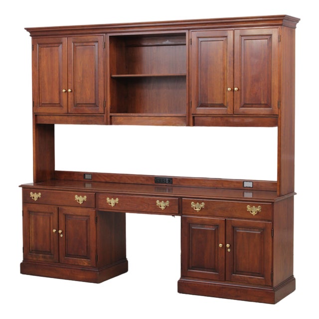 Statton Large Cherry Workspace Desk W. Hutch For Sale