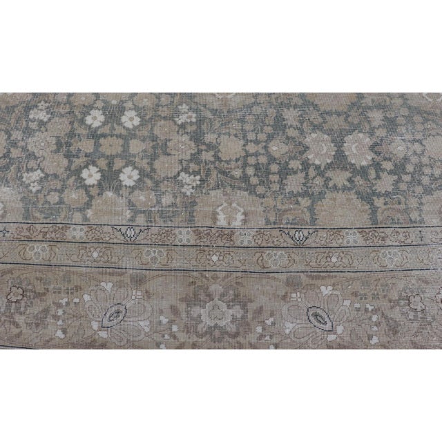 Antique Distressed Tabriz Rug in Teal, Tan, Light Brown 9'8" X 12'5" For Sale In Atlanta - Image 6 of 13