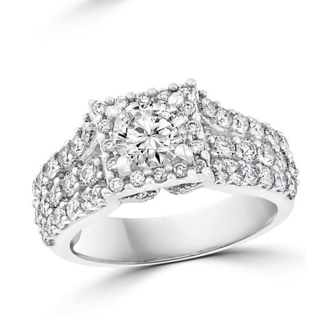 Silver 1 Ct Brilliant Round Center Diamond, 2 Ct 14 Karat White Gold Engagement Ring For Sale - Image 8 of 8