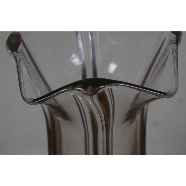 Large Hand Blown Bulbous Ruffled Art Glass Centerpiece Flower Vase For Sale - Image 9 of 12