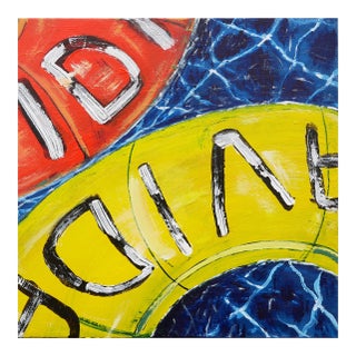 Moisés Villafuerte "Dos Vidas" Blue, Red, and Yellow Contemporary Painting with Texts, 2023 For Sale
