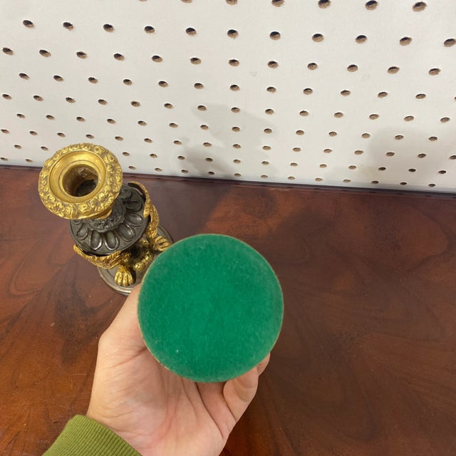 Pair of Early 20th Century Georgian Bronze Regency Style Patinated Bronze and Ormolu Candlesticks For Sale - Image 11 of 11