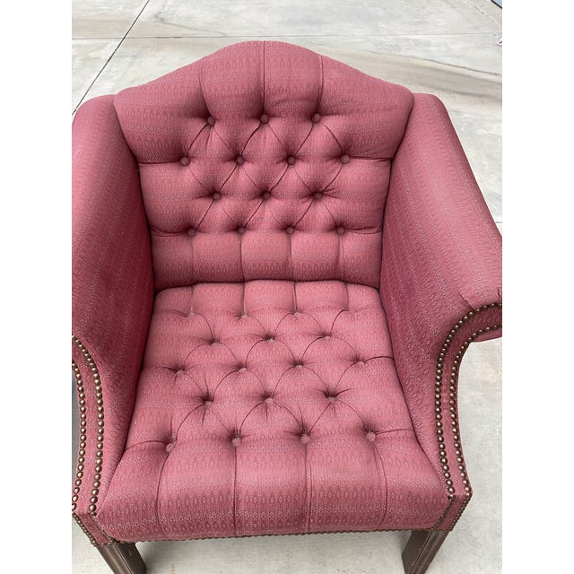 Rose Pair of Vintage St. Timothy Tufted English Traditional Lounge Chairs – Hickory, Nc For Sale - Image 8 of 16