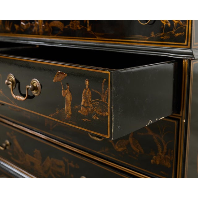 Georgian Style Slant Drop Front Chinoiserie Lacquered Secretary For Sale - Image 11 of 12