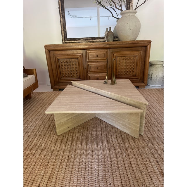 Two Piece Triangular Travertine Coffee Tables, 1970s, France For Sale - Image 4 of 18