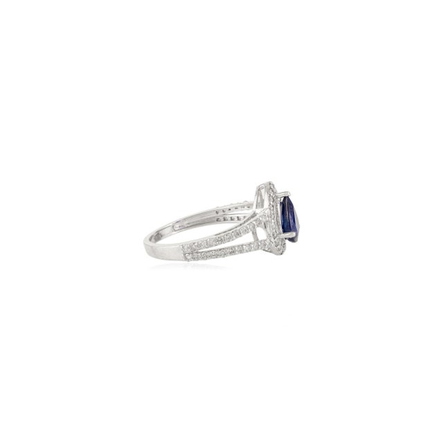 14k White Gold Sapphire Diamond Pear Engagement Ring Size 5.5 For Sale In New York - Image 6 of 12
