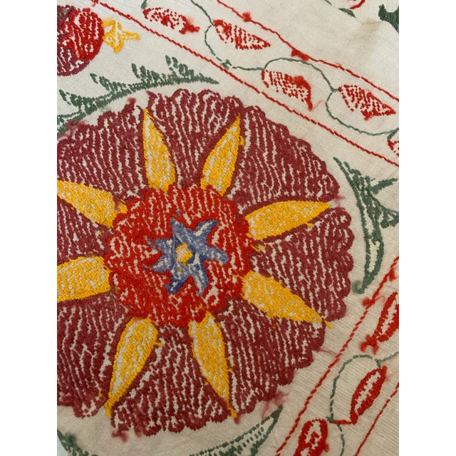 Vintage Colorful Hand Embroidered Floral Pommagranite Suzani Textile Bukhara Uzbekistan For Sale In Los Angeles - Image 6 of 13