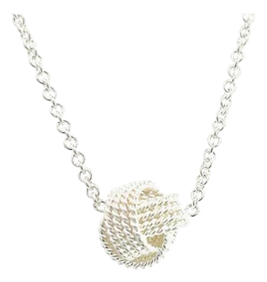 1990s Tiffany & Co Estate Love Knot Necklace 17" Silver
