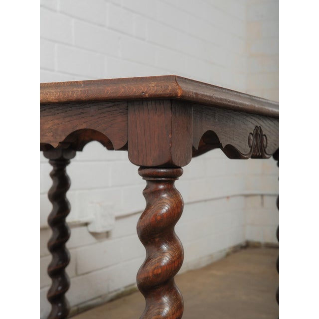 Brown Antique Oak Tile-Top Side Table With Nautical Scene and Barley Twist Legs For Sale - Image 8 of 8