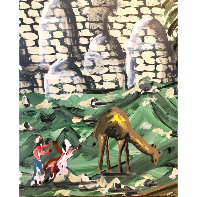 Gabriel Cohen, Large Israeli Naive Art Screen Enamel Oil Painting Jerusalem Old City Folk Art For Sale - Image 10 of 12