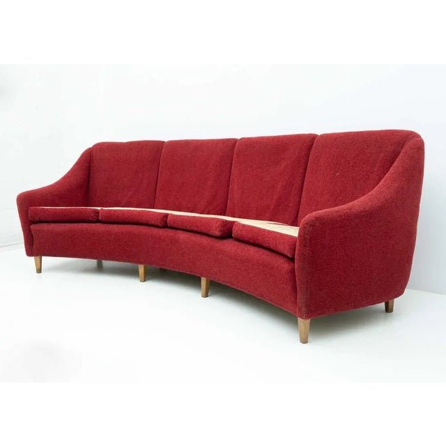 Mid-Century Modern Curvo Sofa Four Places Mid-Century Modern in Velvet, Italy, 1950s For Sale - Image 3 of 10