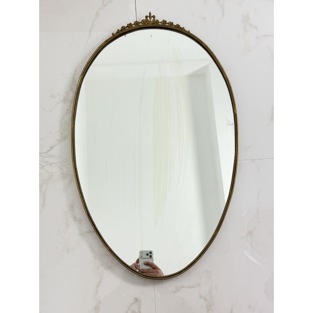 Gio Ponti Oval Wall Mirror with Brass Edge in the style of Gio Ponti, 1950s For Sale - Image 4 of 12