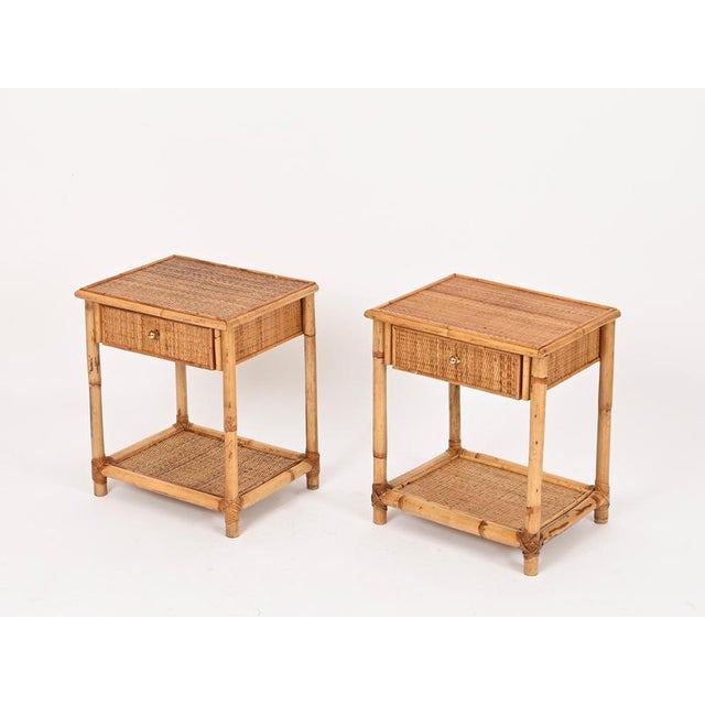 French Riviera Nightstands in Bamboo, Rattan and Brass, Italy, 1970s, Set of 2 For Sale - Image 10 of 14