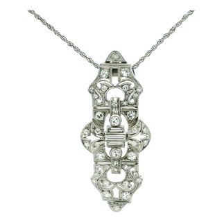 Art Deco Platinum Diamond Filigree Pendant Necklace, Circa 1925 For Sale