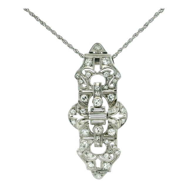 Art Deco Platinum Diamond Filigree Pendant Necklace, Circa 1925 For Sale
