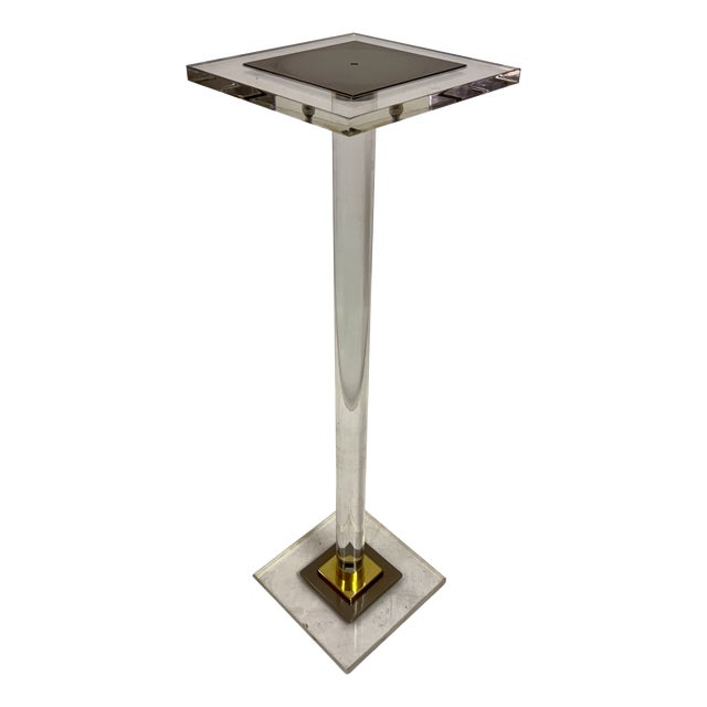 Vintage Metal and Brass Pedestal in Acrylic, 1980s For Sale