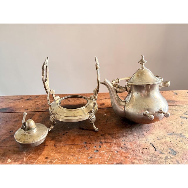 Silver Vintage Silverplate Tilting Tea Set-Teapot Creamer Sugar Bowl-Victorian Style For Sale - Image 8 of 10