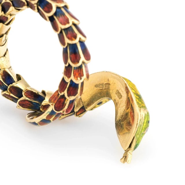 Metal Vintage Snake Ring 18 Karat Gold Enamel Flexible Estate Fine Jewelry Scales size 10 For Sale - Image 7 of 7