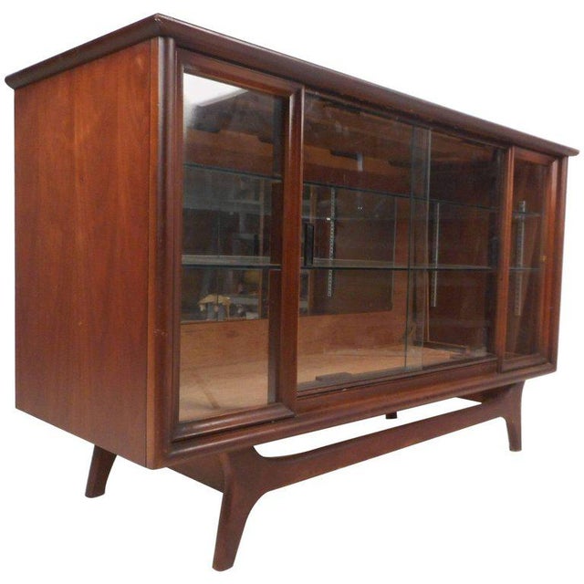 Compact Mid Century Modern Sliding Door Display Cabinet Chairish