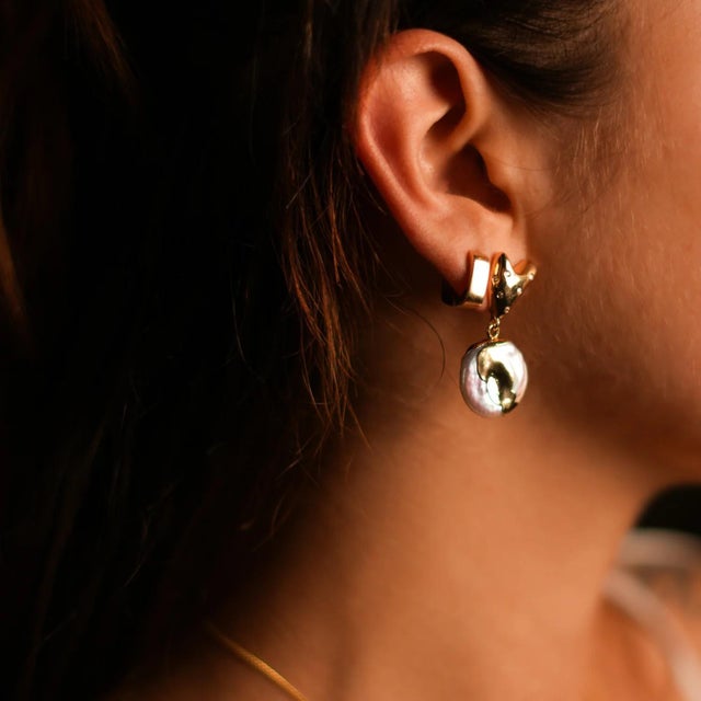 Love Gold Melted & Diamond Heart Stud Pearl Drop Earrings, A Pair For Sale - Image 4 of 7