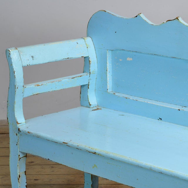 Blue Vintage Pine Bench, 1920s For Sale - Image 8 of 16