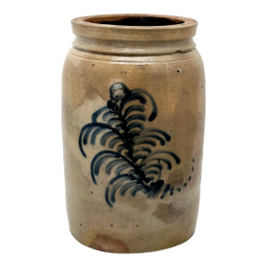Unusual Antique American 1 Gallon Size Blue Front & Back Double Decorated Stoneware Jar - Circa Mid 19th Century