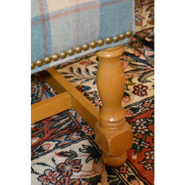 Vintage North Hickory Furniture Blue/Tan Plaid Wingback Settee W/ Nail Head Trim For Sale - Image 10 of 18