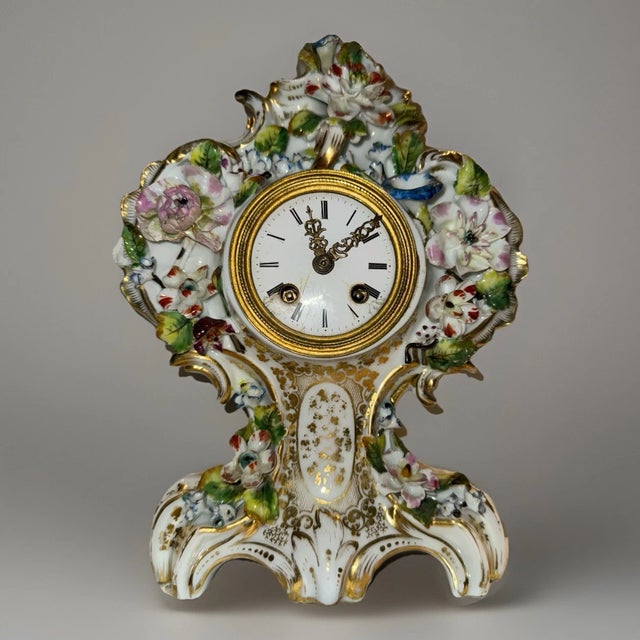 19th Century French Meissen Style Floral Porcelain Clock For Sale - Image 9 of 12